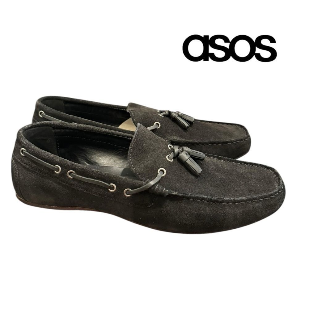 NEW Asos Men's Black Suede Leather Slip-on Driving Moccasins Loafers 10.5